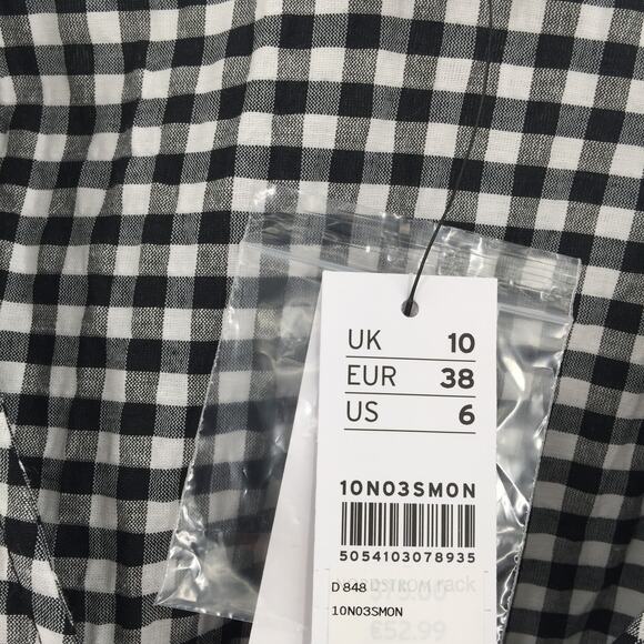 Topshop Gingham Print Wrap Mini Dress Short Sleeve White/Black Size 6 NWT - Picture 4 of 9